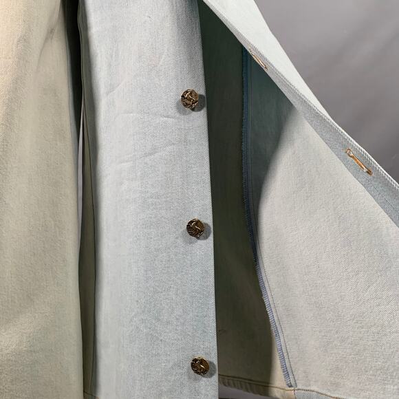 CHANEL Size 10 Blue Grey Cotton Button Up Wide Leg Casual Pants - Picture 3 of 8